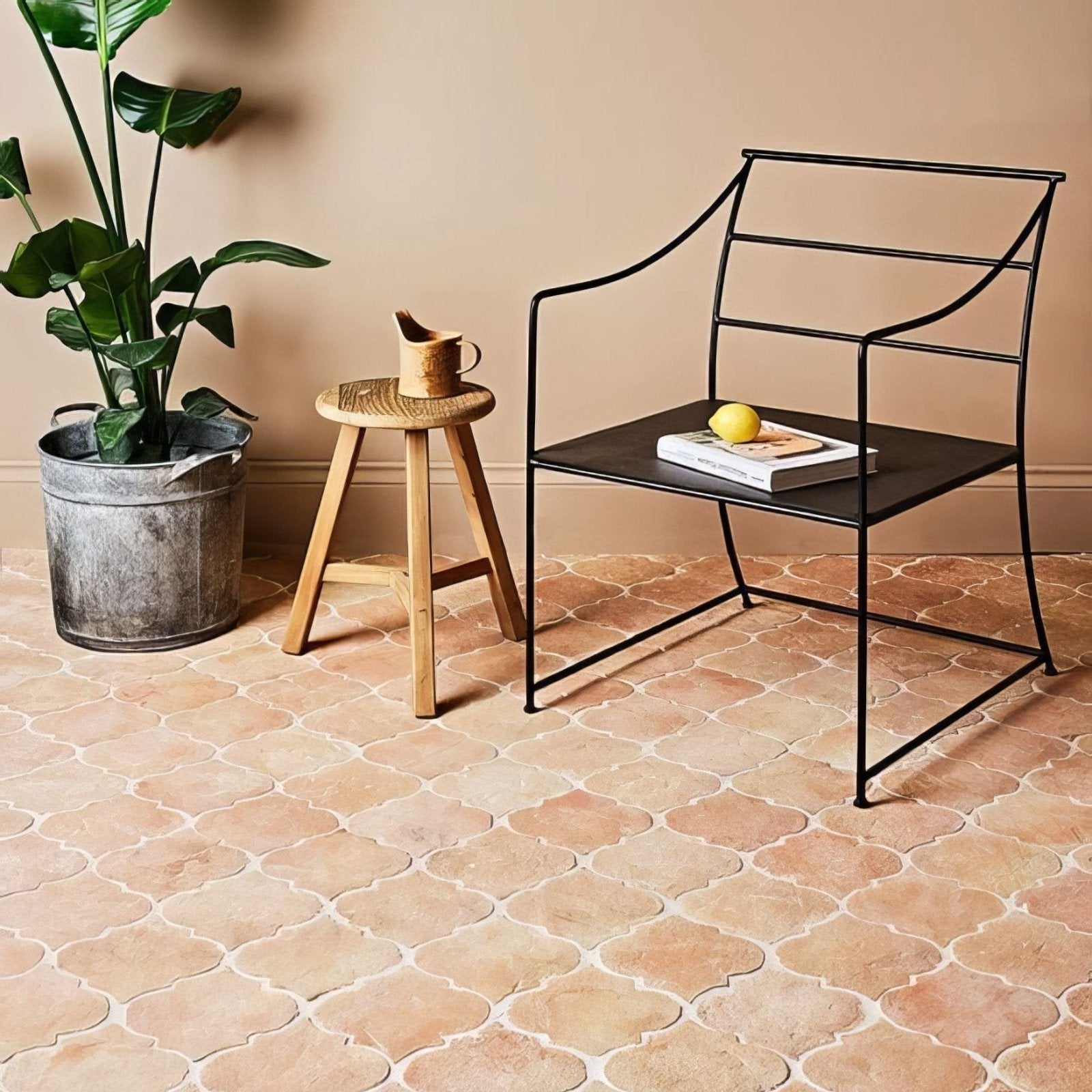 Black metal marlborough terracotta arabesque chair with ladder-back design flat seat and modern industrial lines
