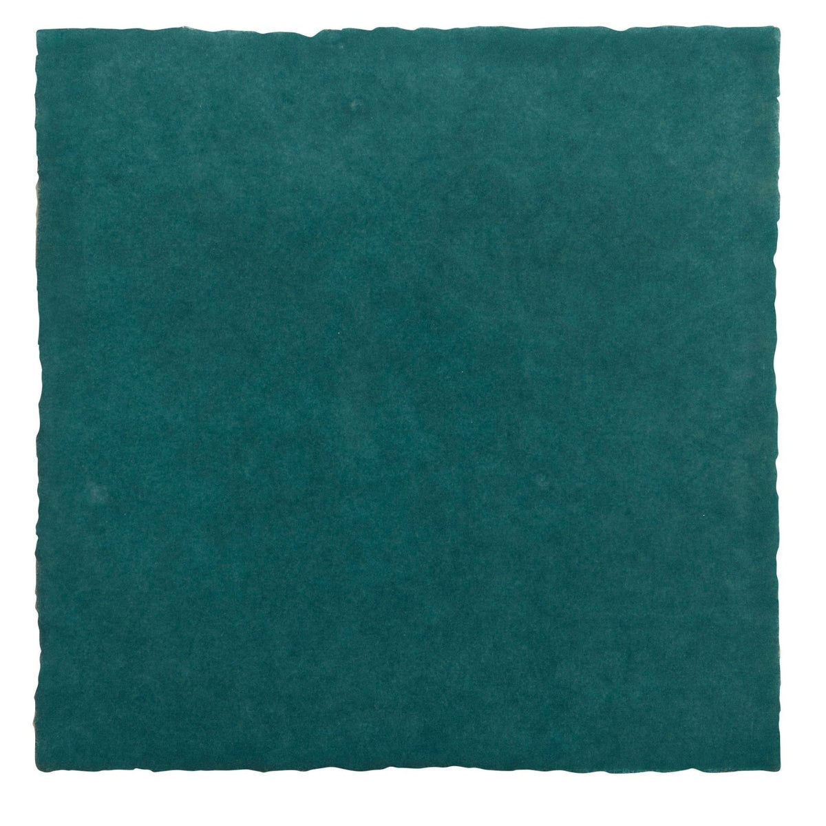 A square textured teal ceramic tile with slightly uneven edge from maroc ceramic aquamarine collection