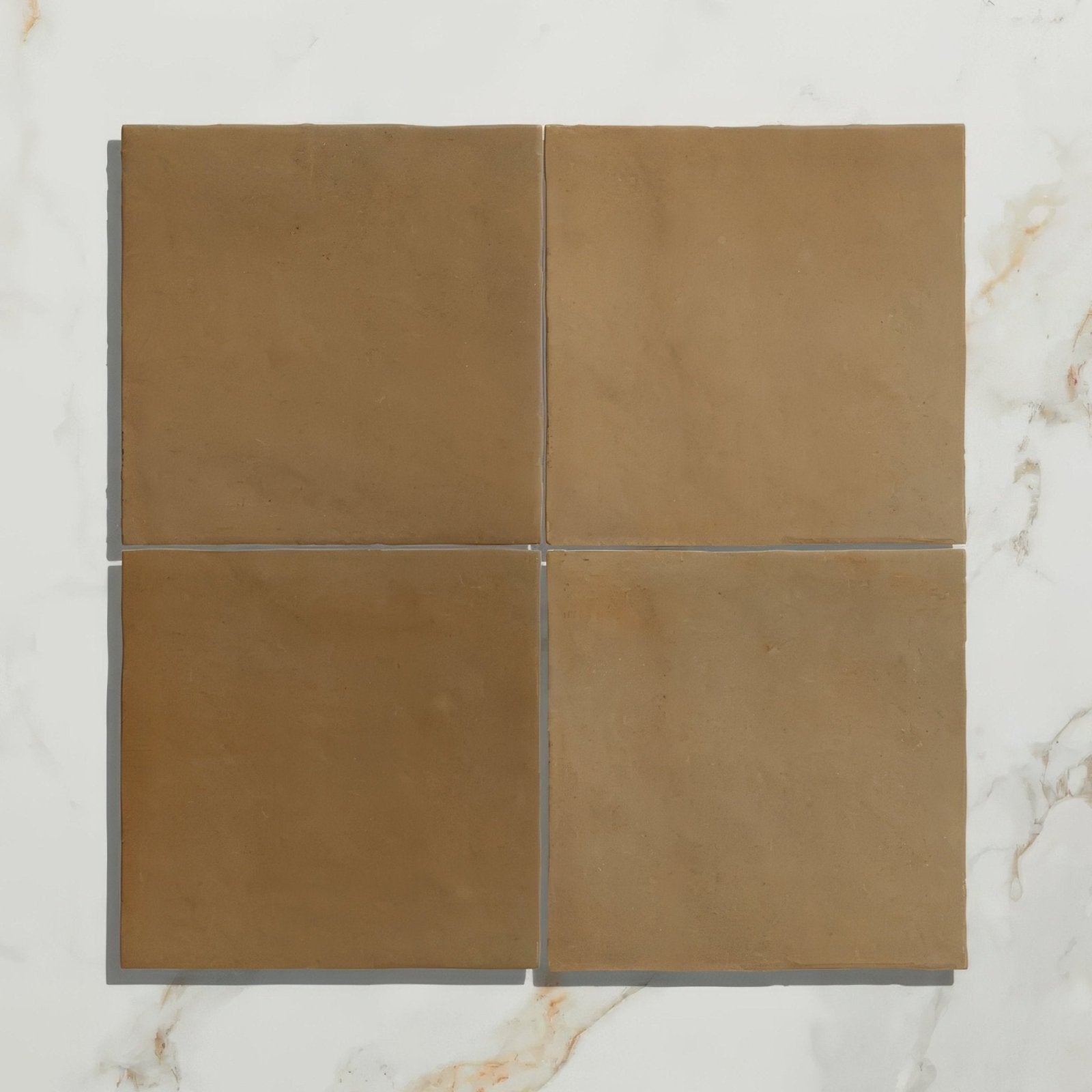 Maroc ceramic caramel four square earthy brown ceramic tiles arranged in a grid for flooring or walls