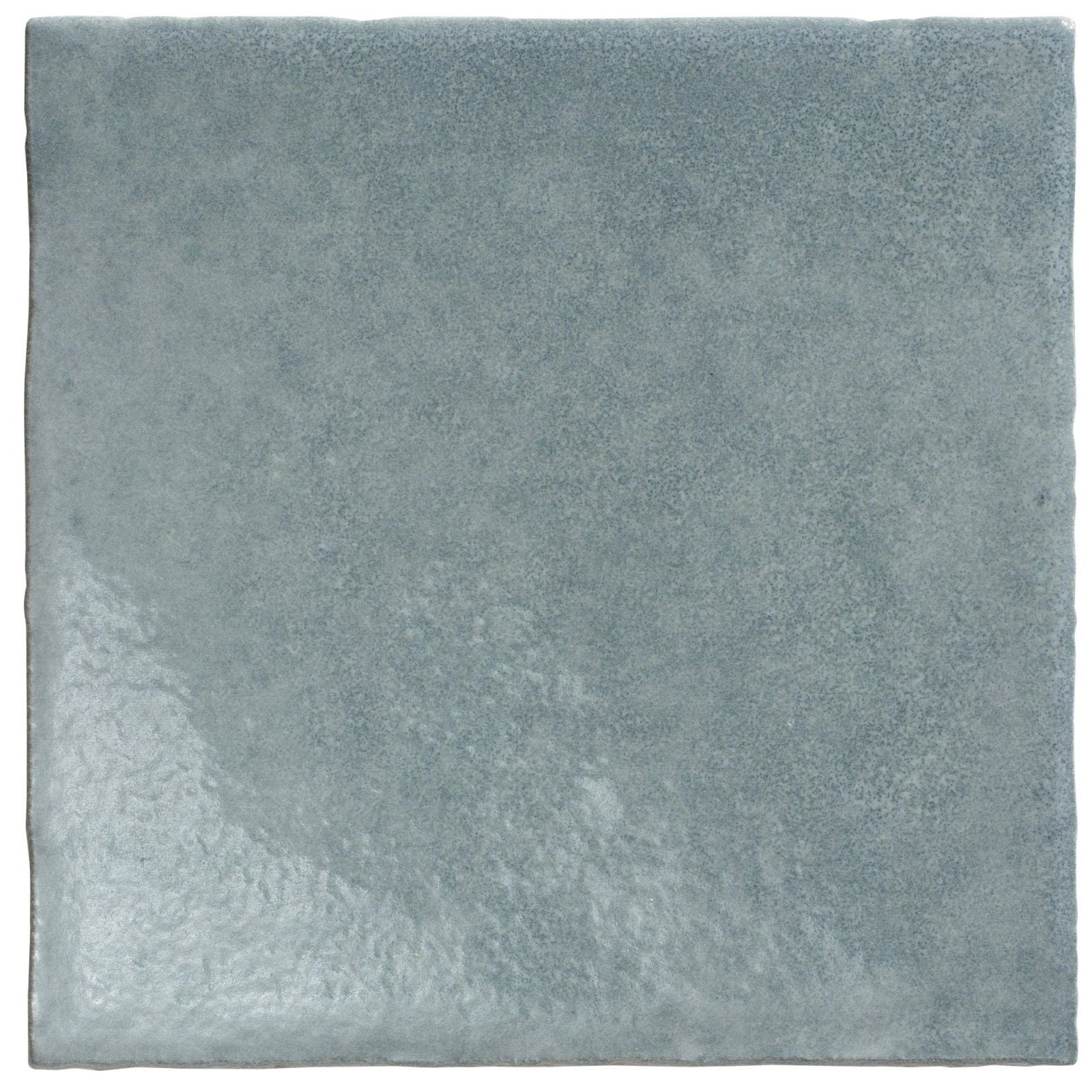 Maroc ceramic powder blue square tile with matte finish, subtle texture, and muted blue gray hue