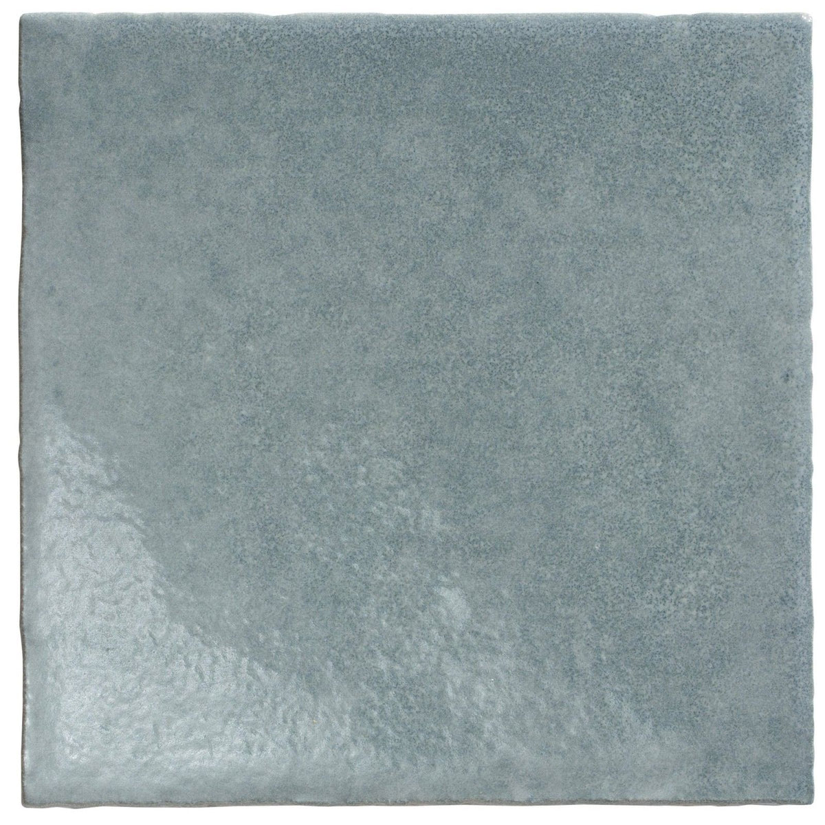 Maroc ceramic powder blue square tile with matte finish, subtle texture, and muted blue gray hue