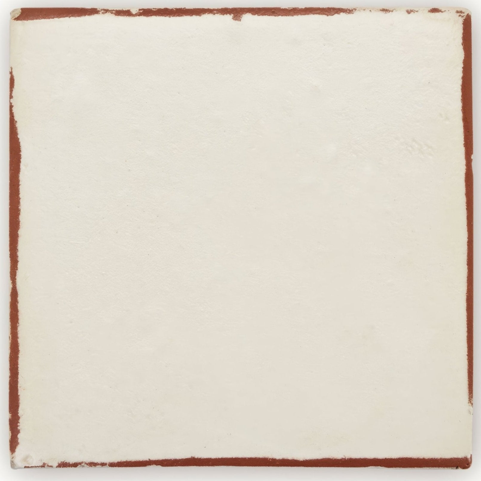 Cream-colored square terracotta tile with rustic hand-painted reddish-brown border, 11.8cm size for flooring or walls