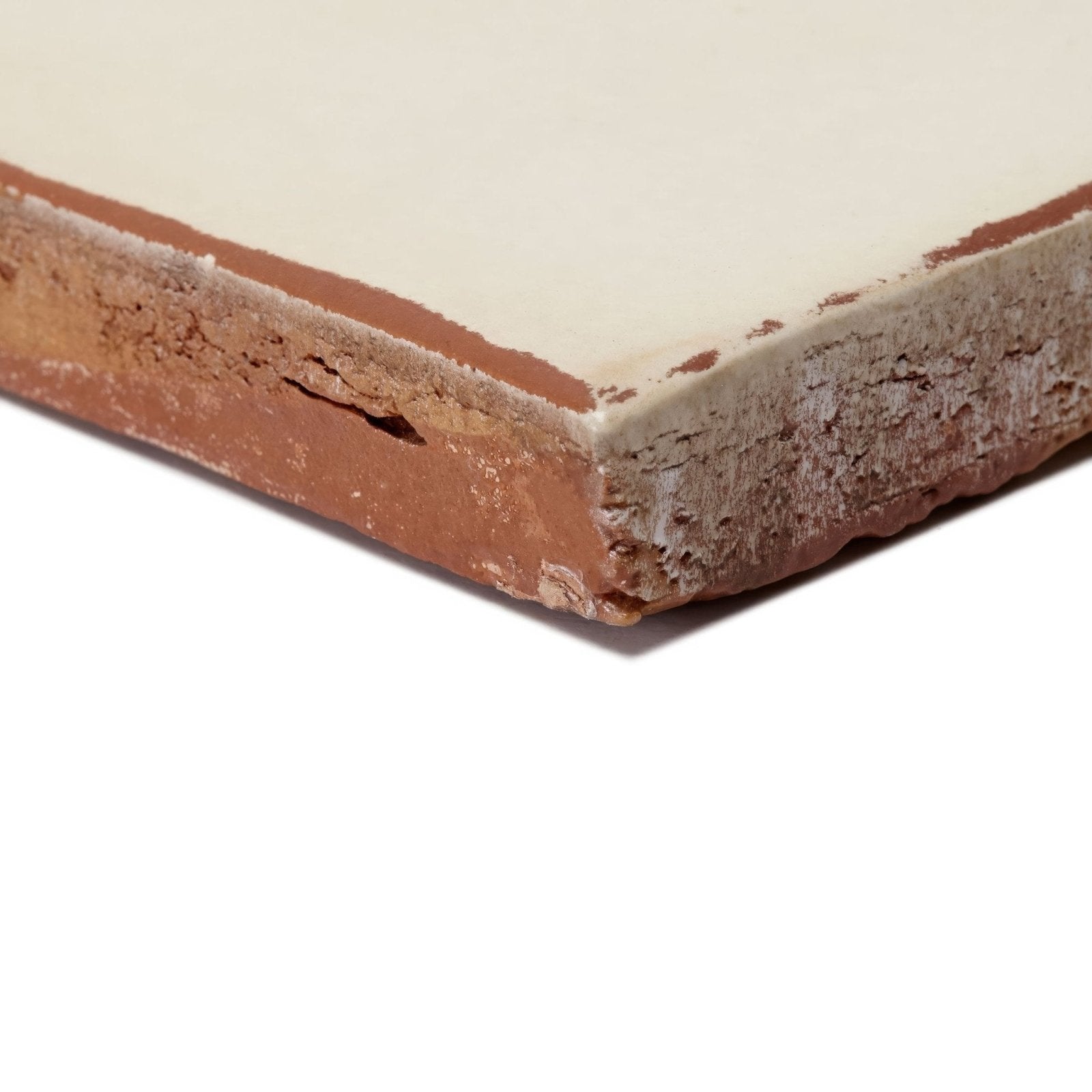 Marrakech cream terracotta base tile with cream ceramic surface and rough reddish brown clay edge 11.8cm