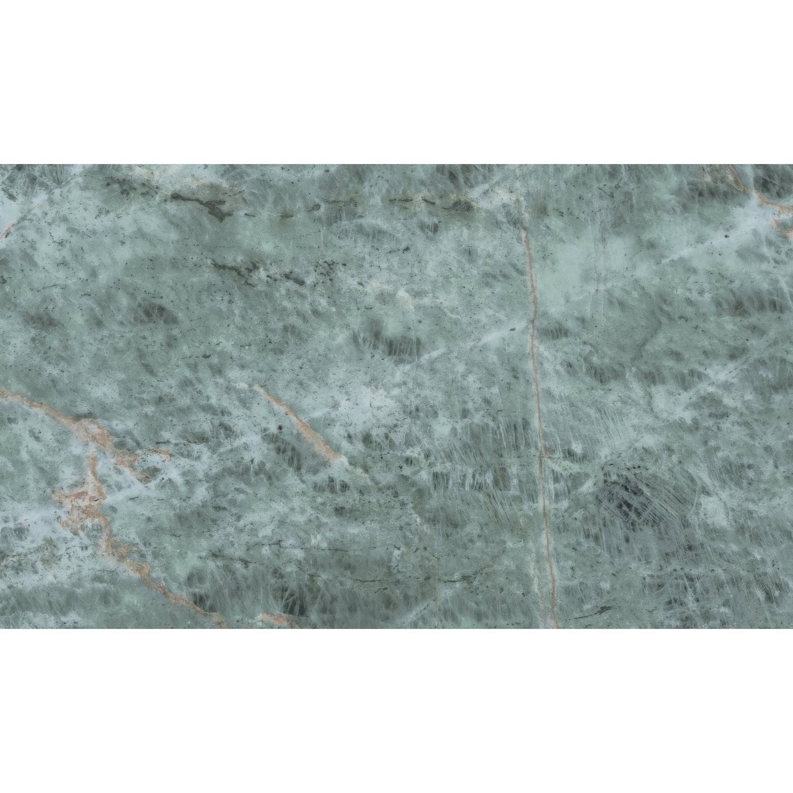 A sleek light green marble slab with subtle white and faint copper veining polished in marvel diva galaxy style
