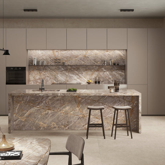 Marvel Epic Natural Roots beige and gold marble-effect tile