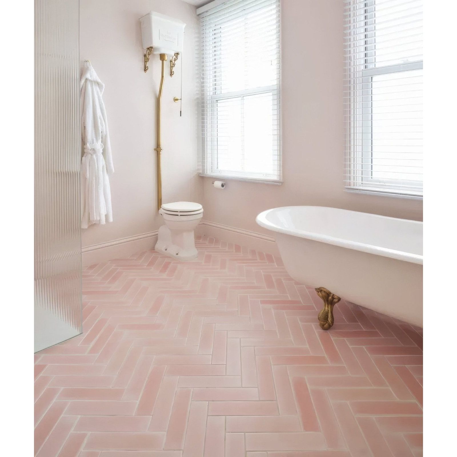 Pink herringbone patterned medina brick porcelain rosa floor tiles showcasing a durable stylish surface design