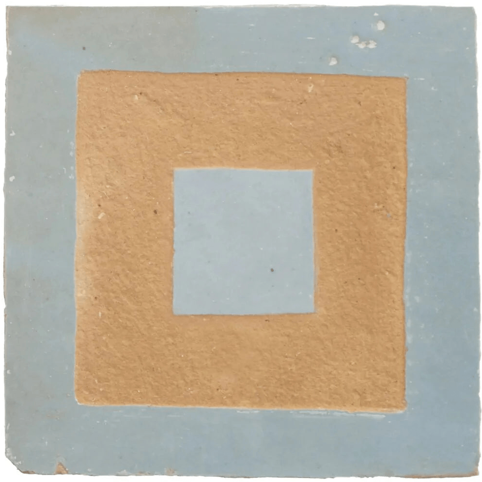 A square ceramic medina cornflower blue porton handmade moroccan zellige tile with textured matte finish and concentric squares