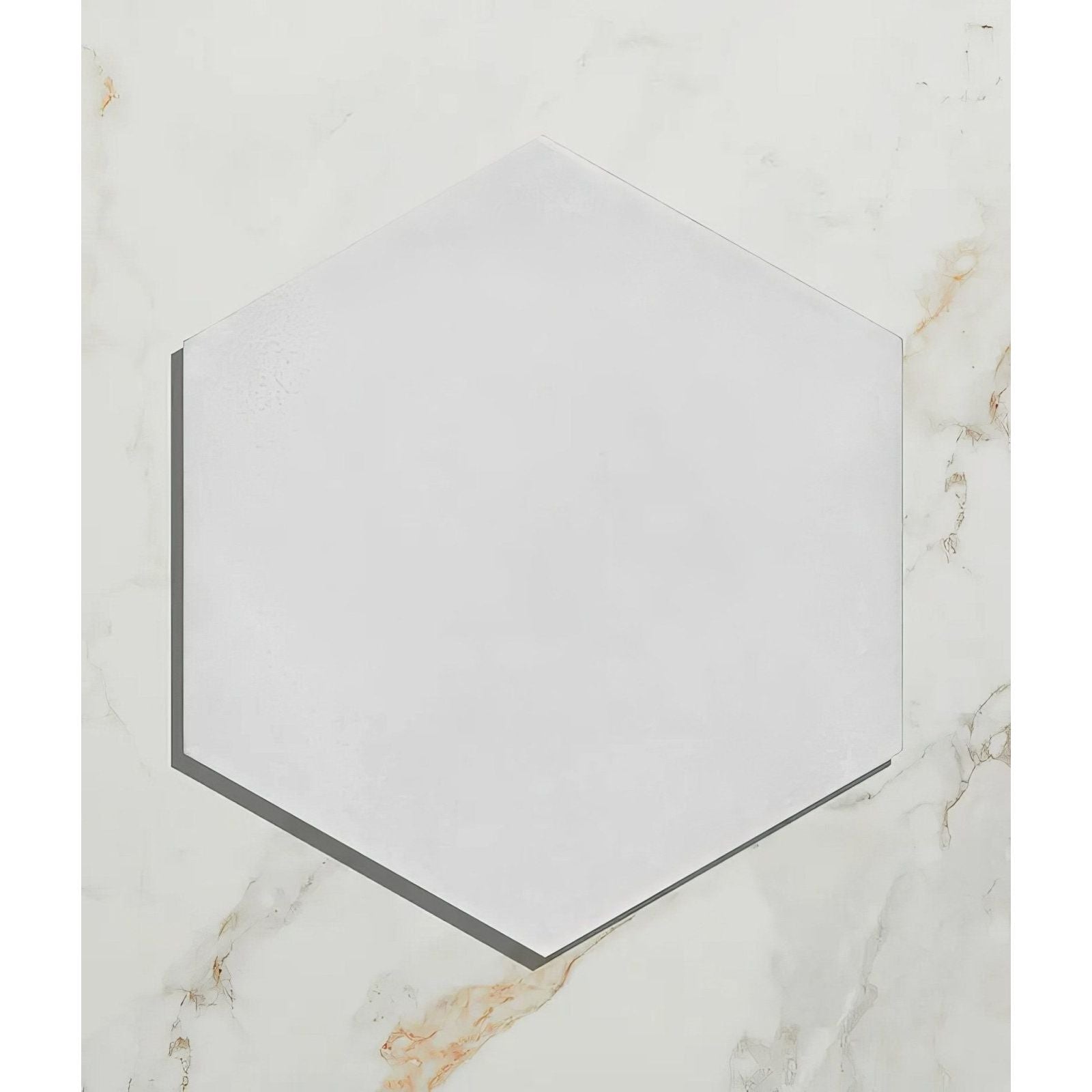 Medina hexagon porcelain latte tile with white hexagonal shape and subtle gray border for flooring and walls