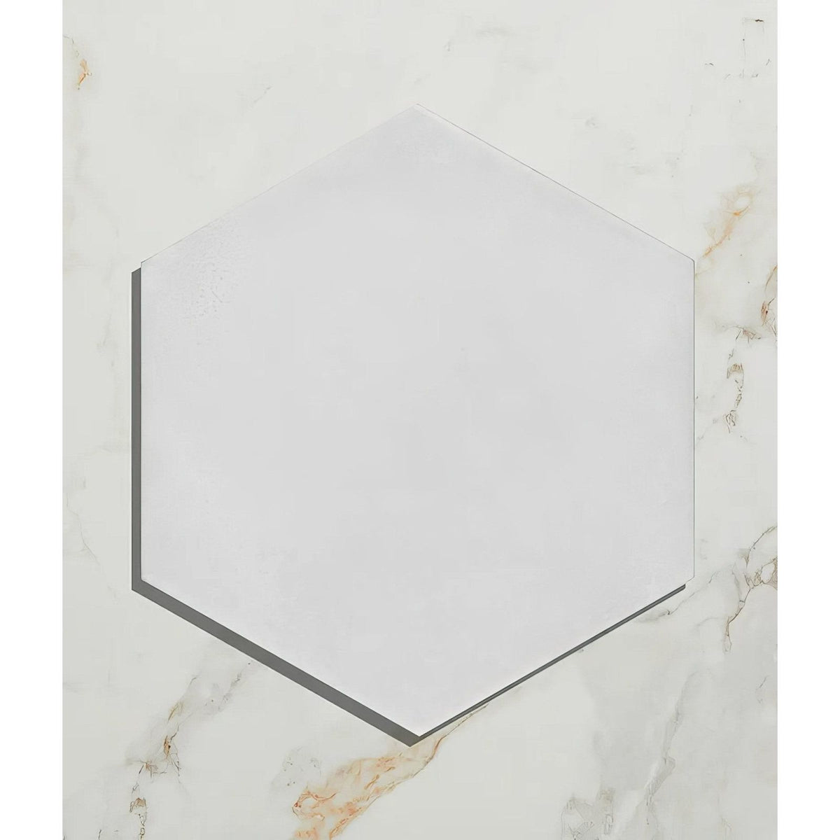 Medina hexagon porcelain latte tile with white hexagonal shape and subtle gray border for flooring and walls