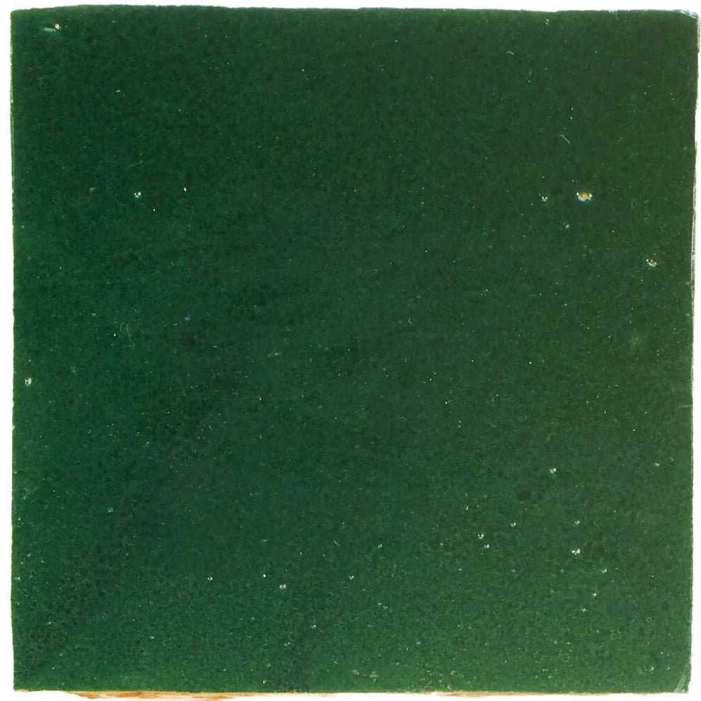 Dark green matte ceramic tile with slightly textured surface in medina moss green square handmade moroccan zellige tile