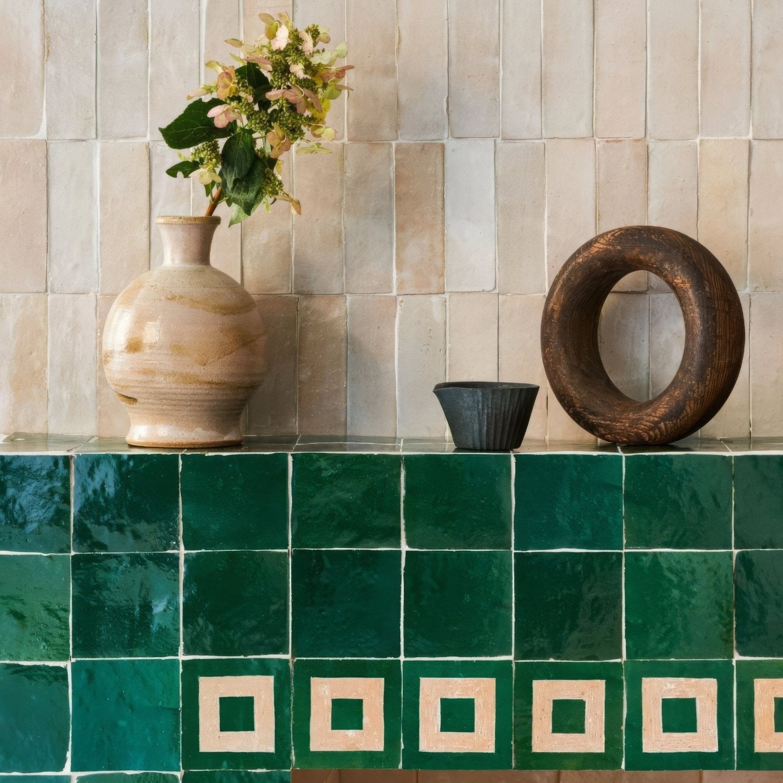 Medina Moss Green Square Handmade Moroccan Zellige Tile