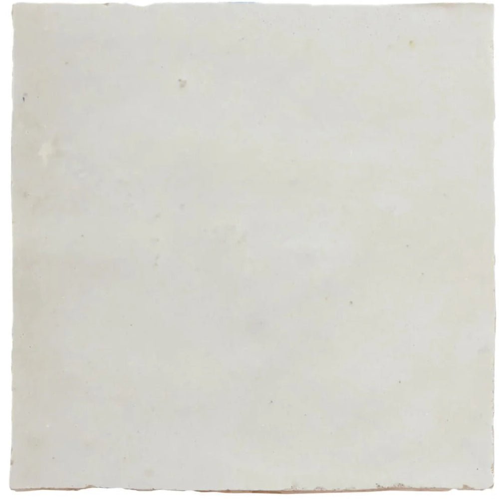 Off-white ceramic Medina Pure White square handmade Moroccan zellige tile with textured matte finish and subtle edge imperfections