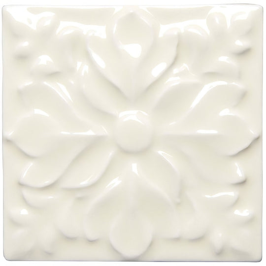 White ceramic tile melford hampstead with raised floral design for decorative wall use