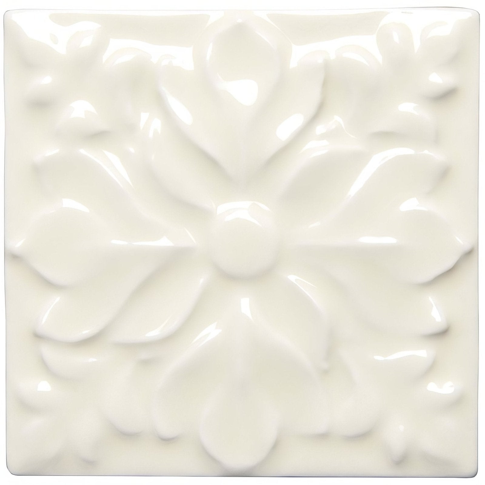 White ceramic tile melford hampstead with raised floral design for decorative wall use