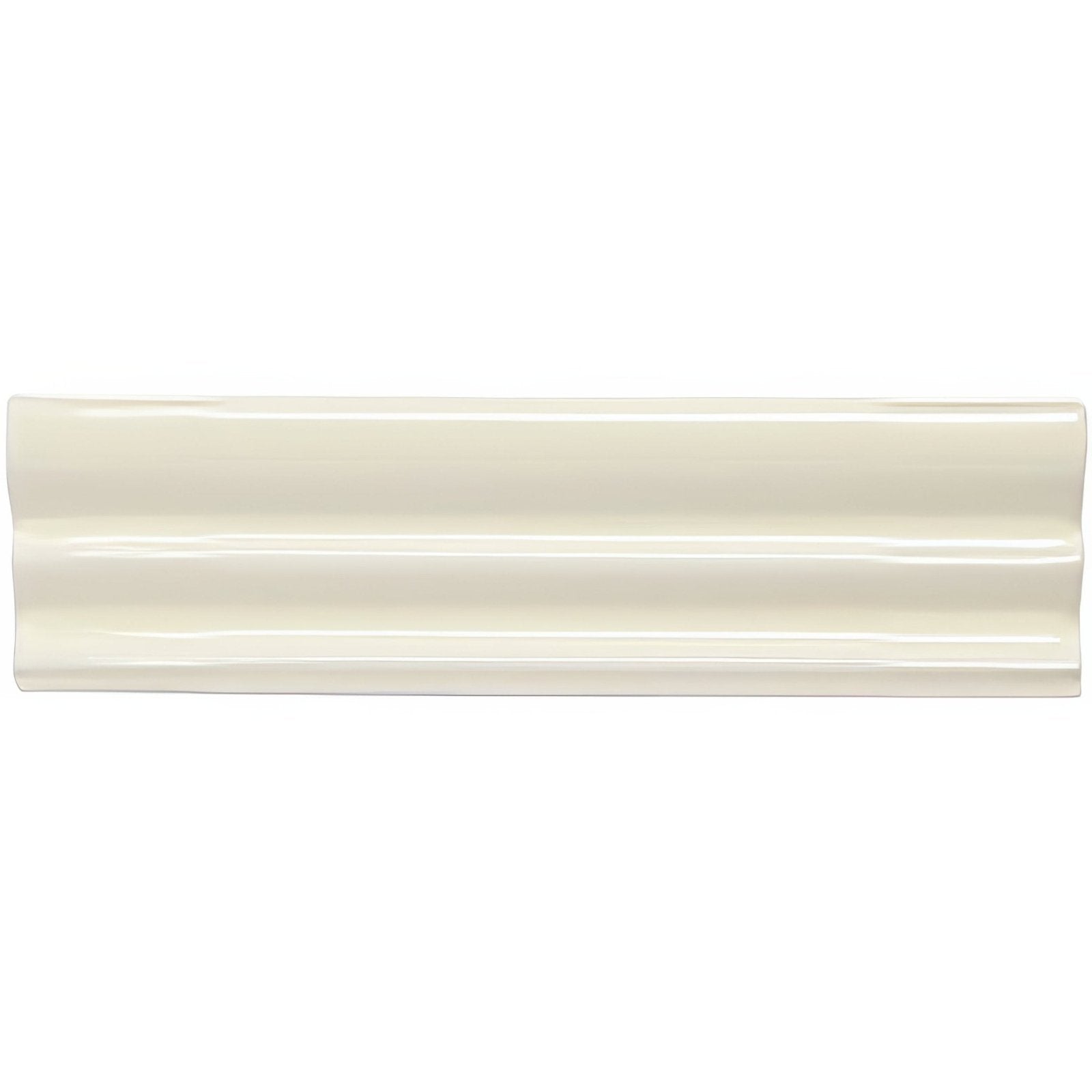 Cream-colored glossy ceramic tile melford Kensington with smooth wavy profile for elegant wall and floor design
