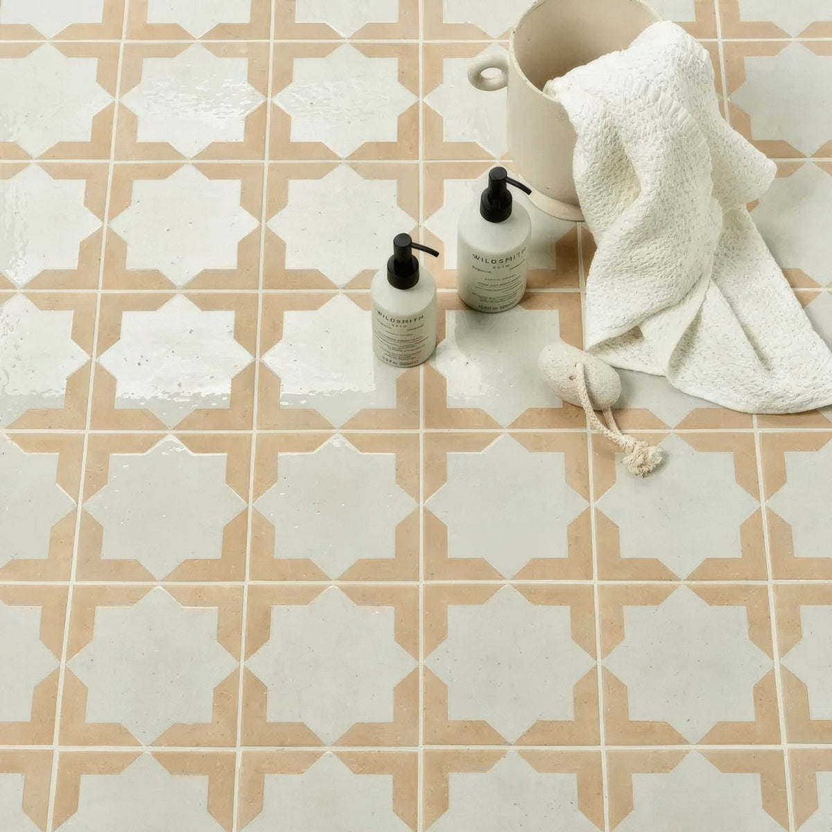 Menara white star porcelain beige and white geometric patterned ceramic floor tiles for interior flooring use
