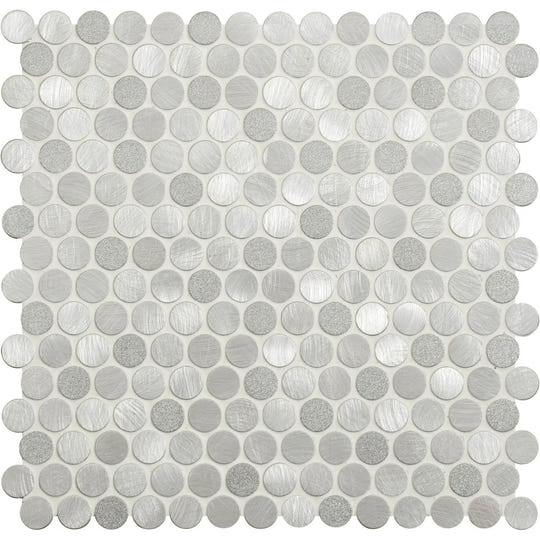 Methone Silver Mixed Finish Penny Round Wall Tile - alternate view