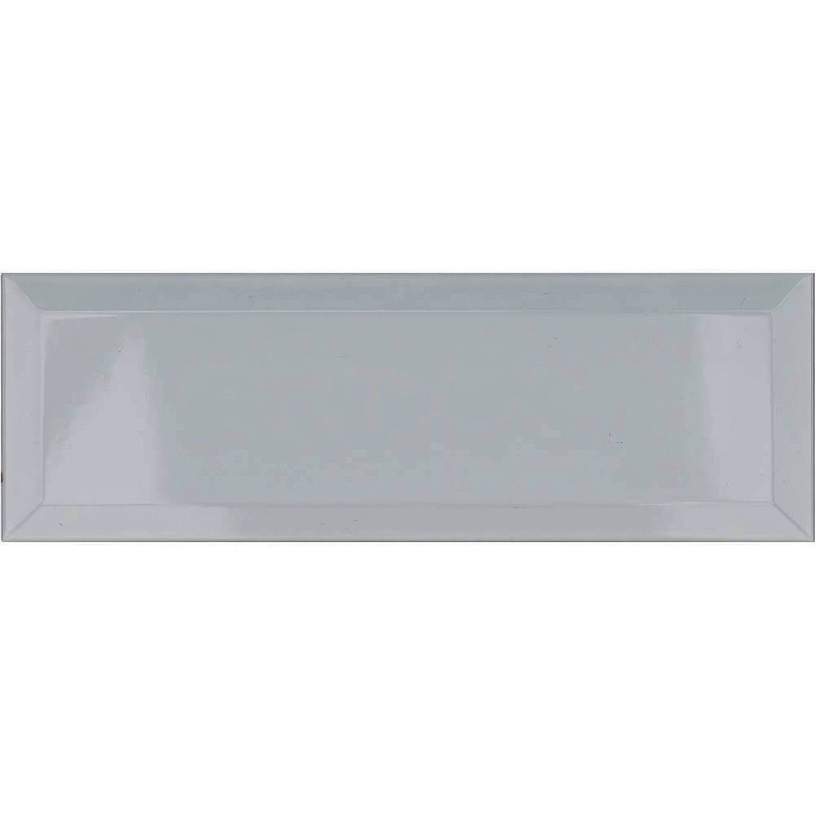 A sleek rectangular metro white ceramic brick tile serving tray with glossy finish and slightly raised edges