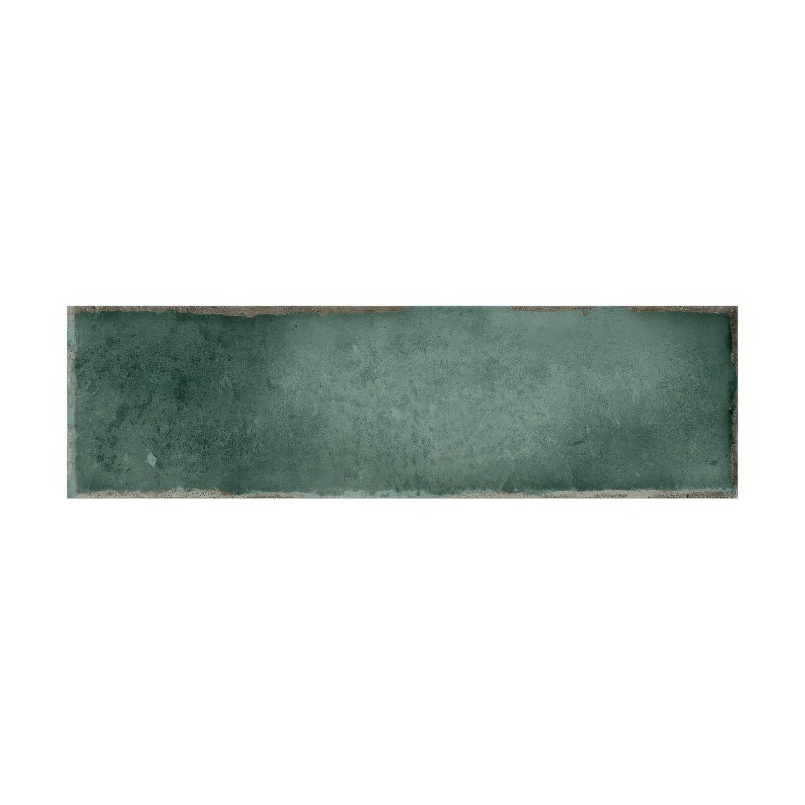 A rectangular matte-finished teal ceramic tile with subtle texture and uneven edges from metropolitan barcelona collection