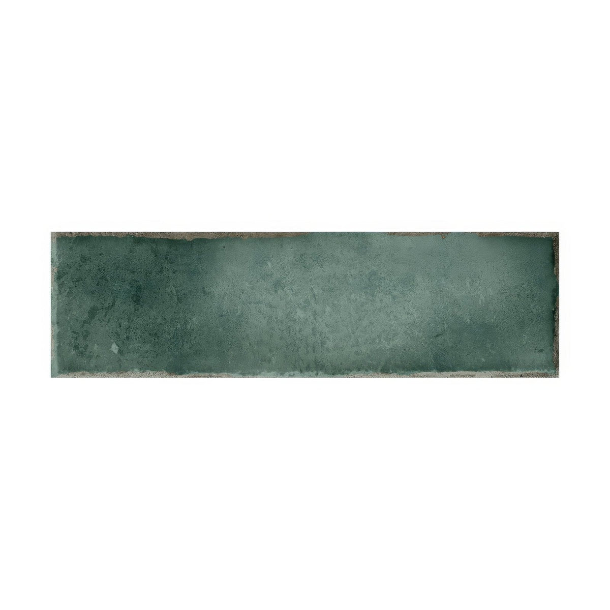 A rectangular matte-finished teal ceramic tile with subtle texture and uneven edges from metropolitan barcelona collection