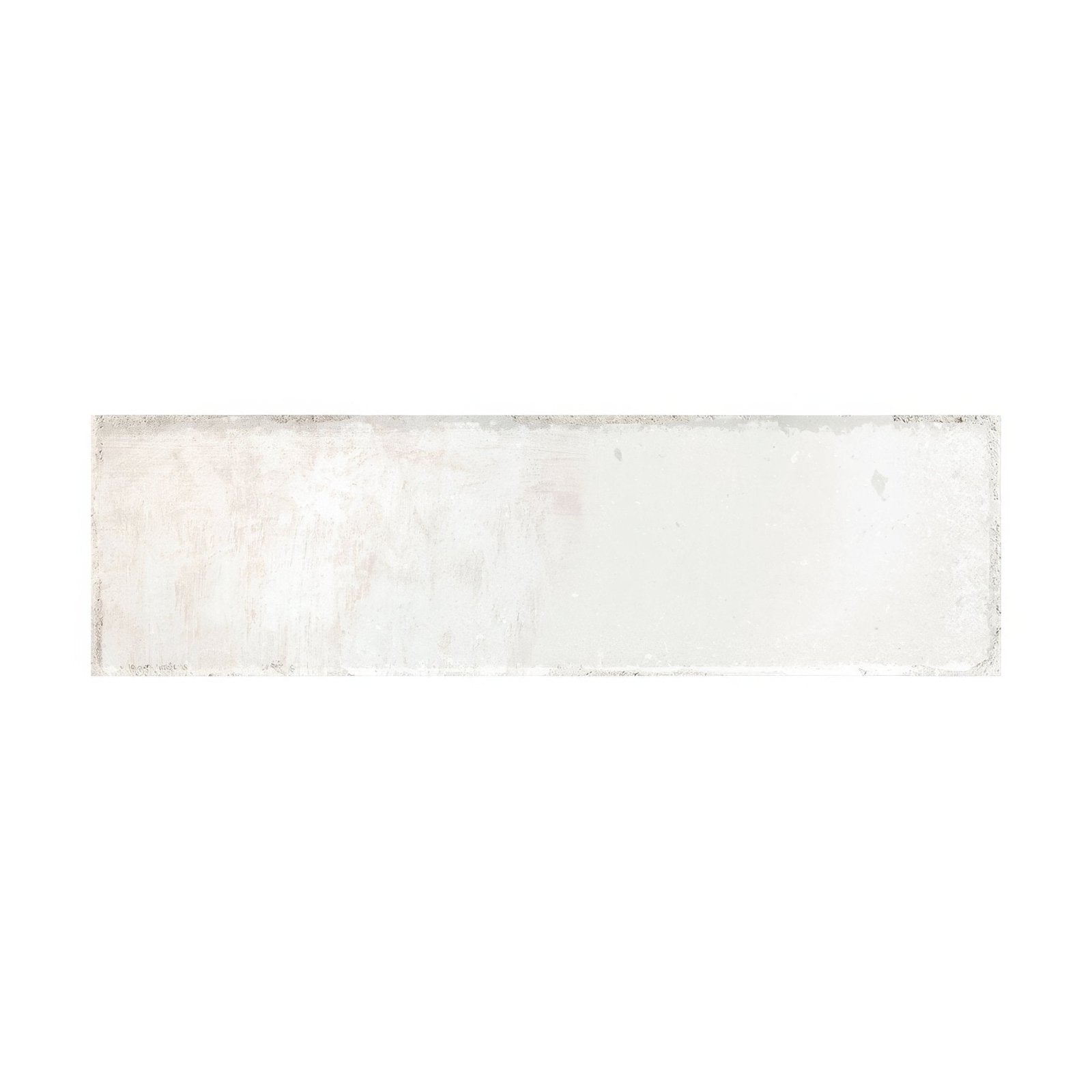 A rectangular white ceramic tile metropolitan london with subtle marbled texture and rough uneven edges