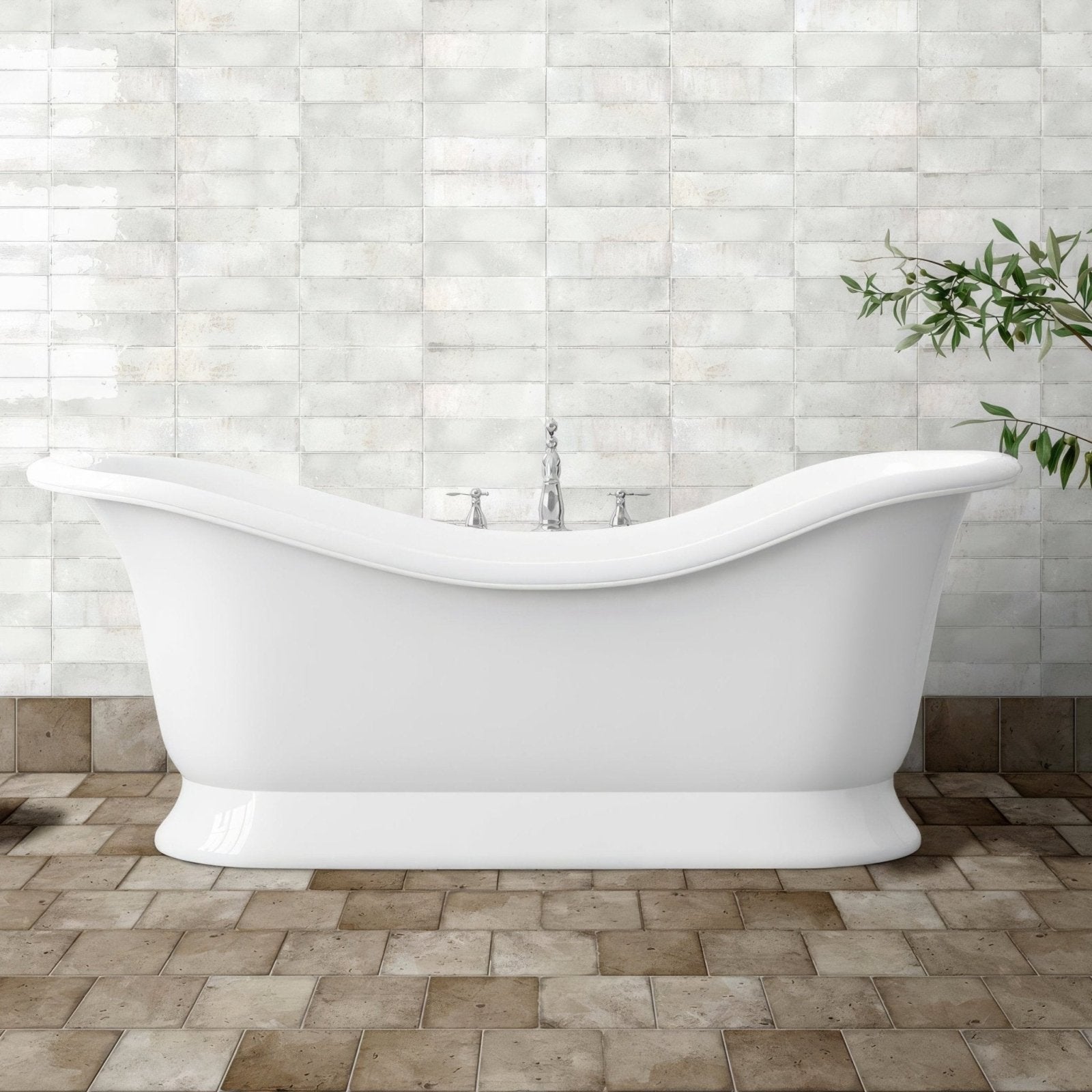 White porcelain clawfoot bathtub metropolitan london with curved elegant design and chrome fixtures