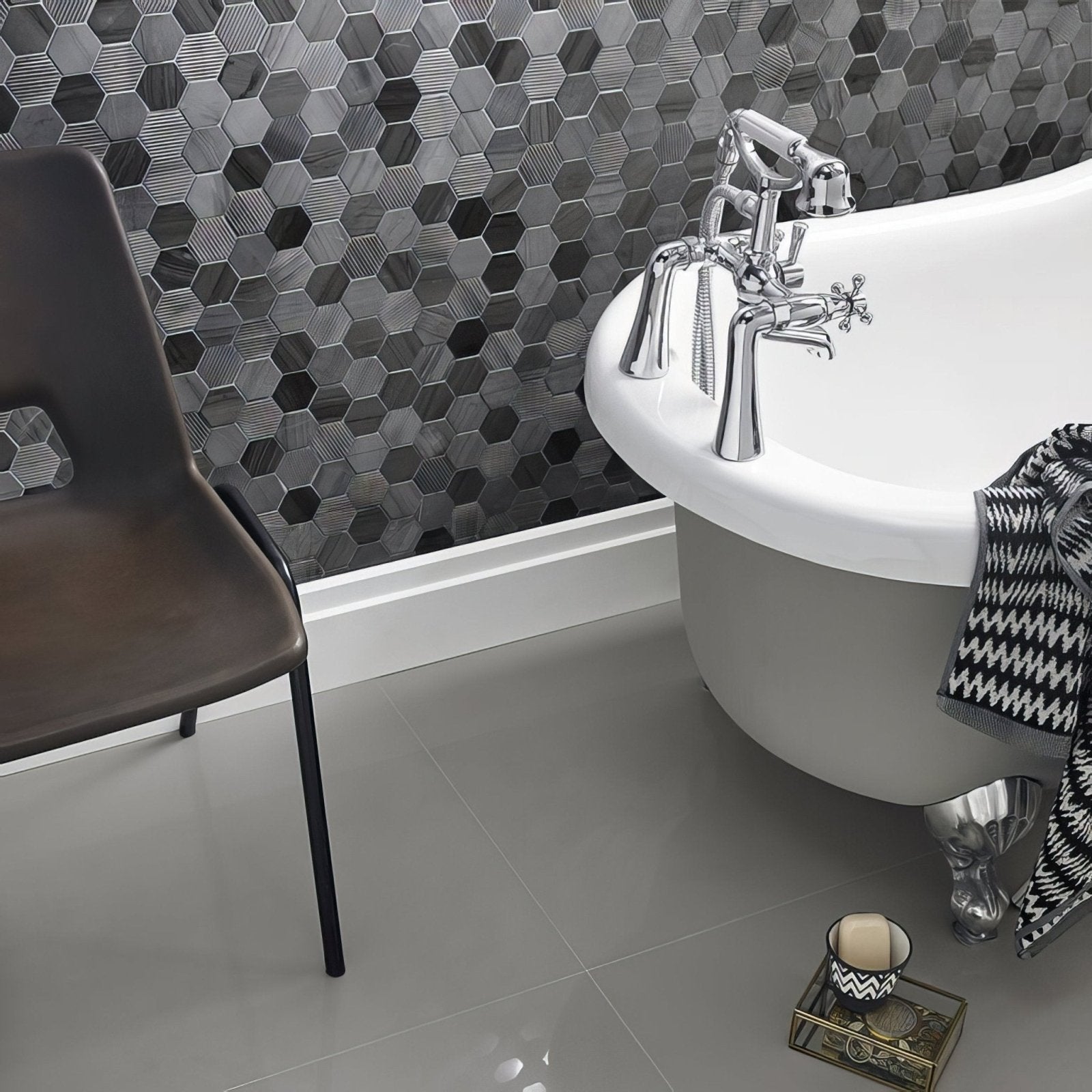 Midnight Stone Hexagon Mixed Finish Marble Mosaic