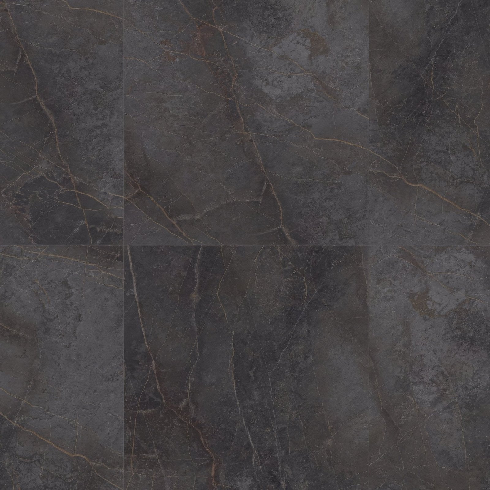 Dark gray marble-effect milos black floor tiles with subtle golden veining 80 x 80 cm for stylish interiors