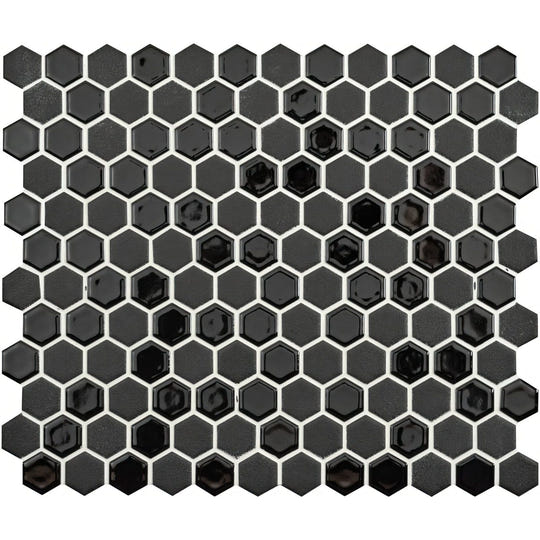 Mini Black Mixed Hexagon Wall & Floor Tile - alternate view