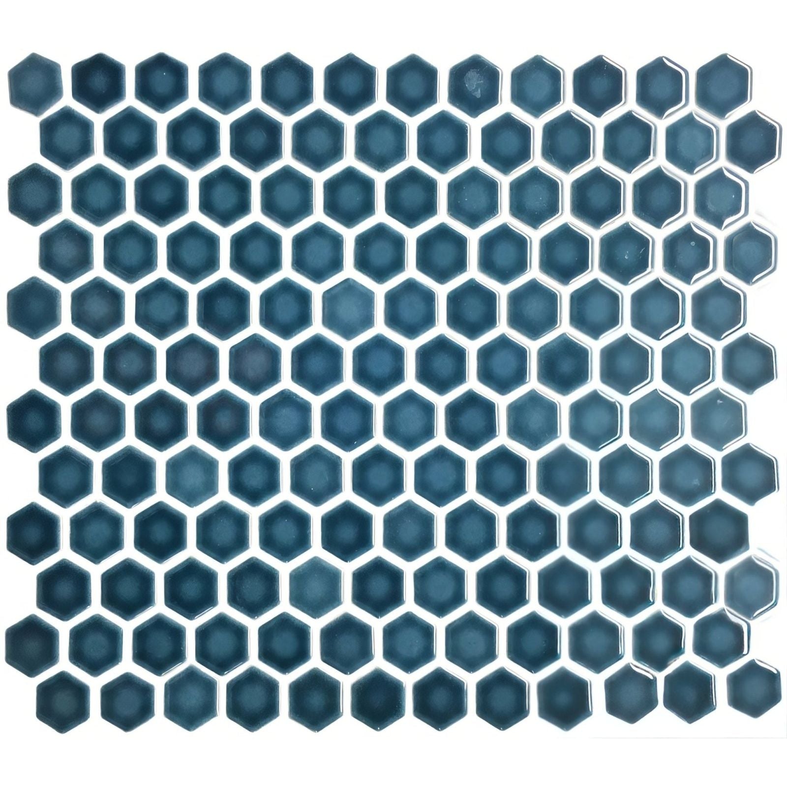 Mini blue gloss hexagon tile with blue glossy hexagonal mosaic finish ideal for decorative surfaces