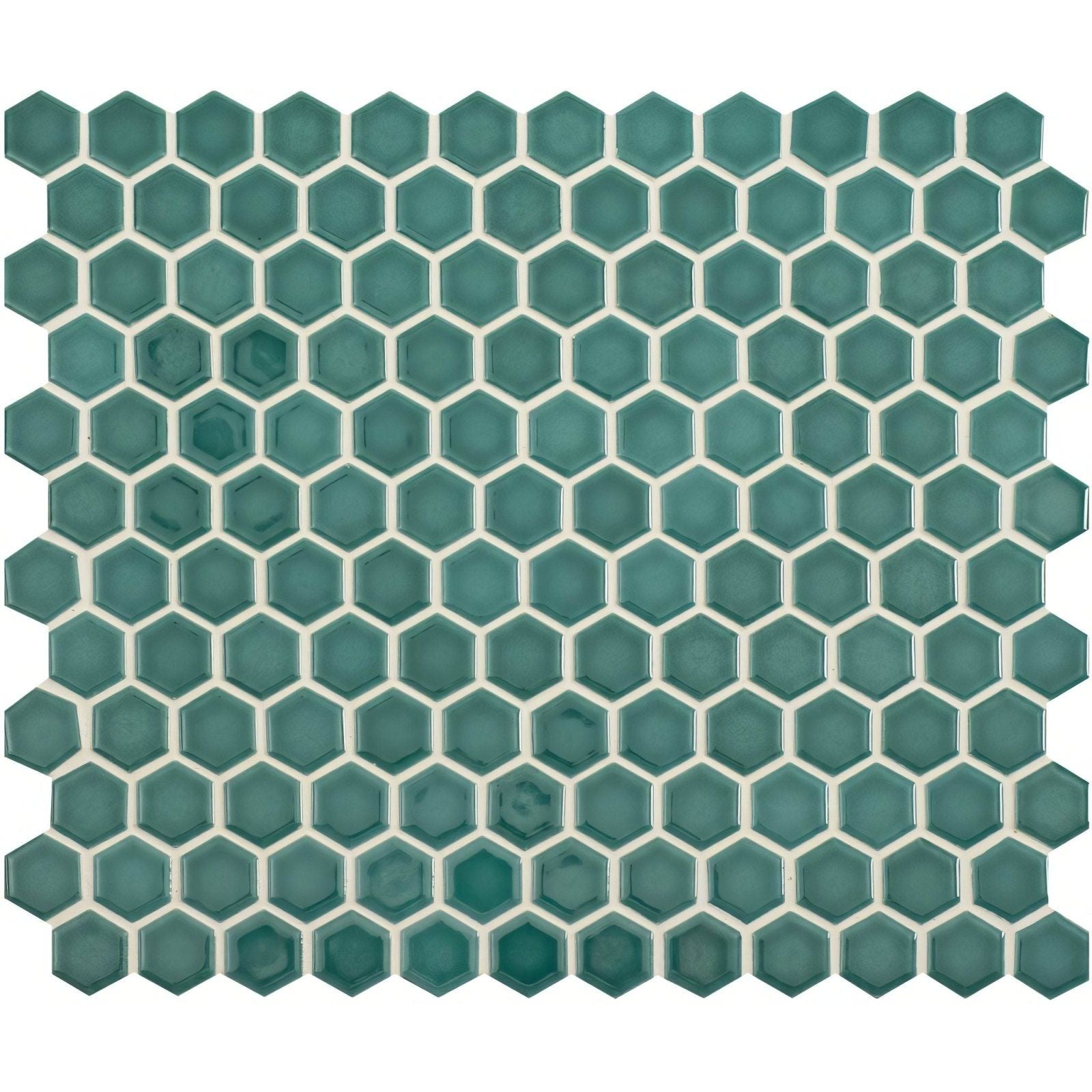 Mini green gloss hexagon teal hexagonal mosaic tile with white grout lines for decorative wall and floor use