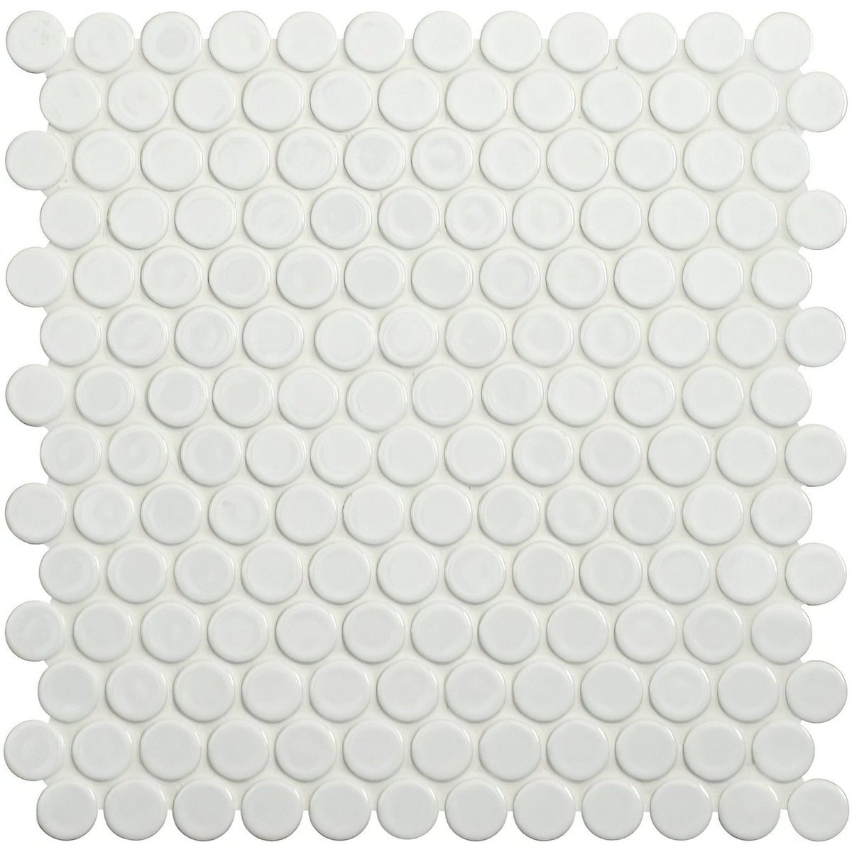 Mini white penny round tile featuring glossy white circular mosaic design ideal for backsplash or wall decor