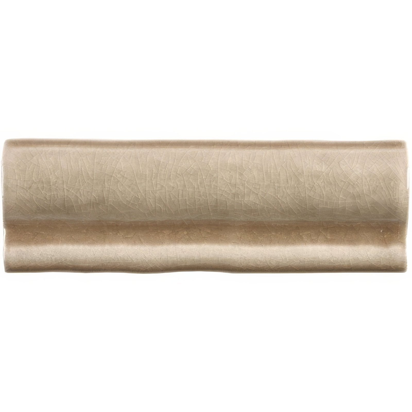 Beige ceramic torus moulding mink tile with subtle crackled glaze finish and gently curved edges