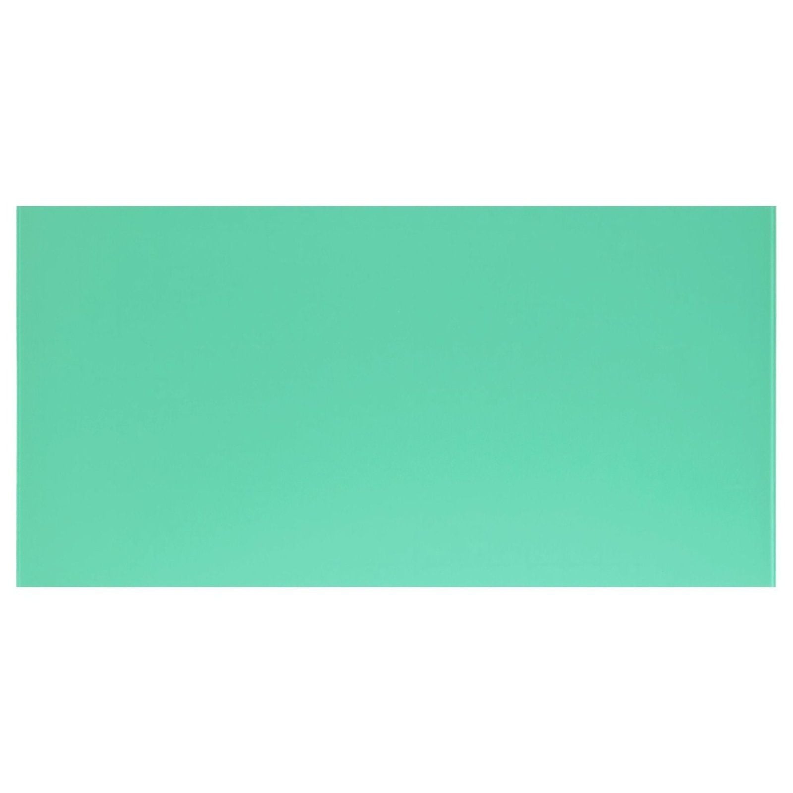 A solid rectangular mint green glass brick with a smooth glossy finish from mississippi clear glass brick