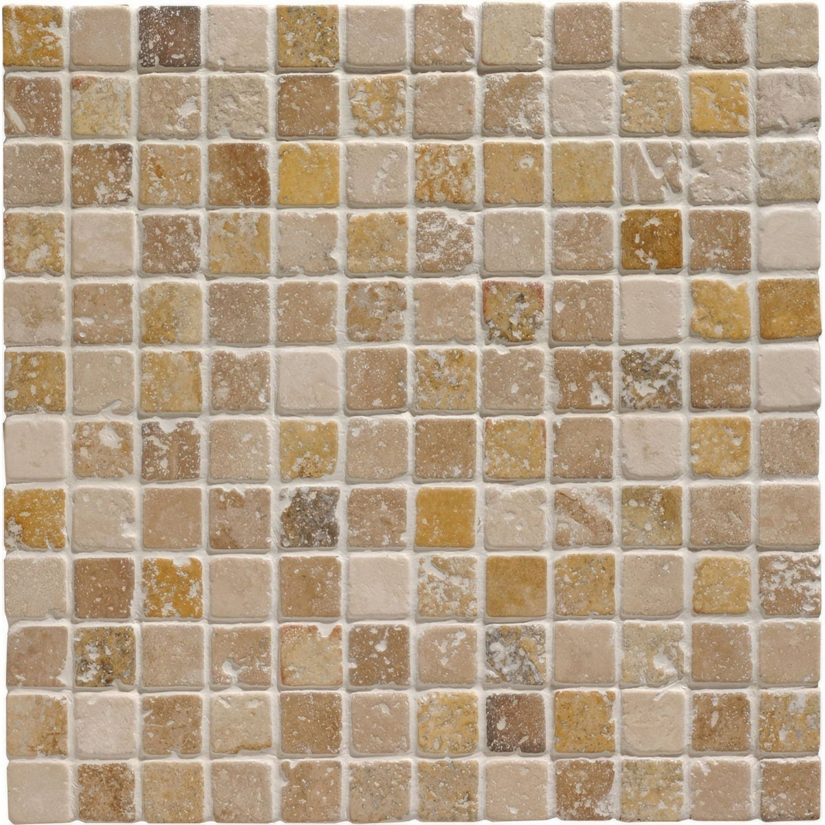 Beige and tan mixed travertine 2.3 venetian stone mosaic tile with natural stone texture
