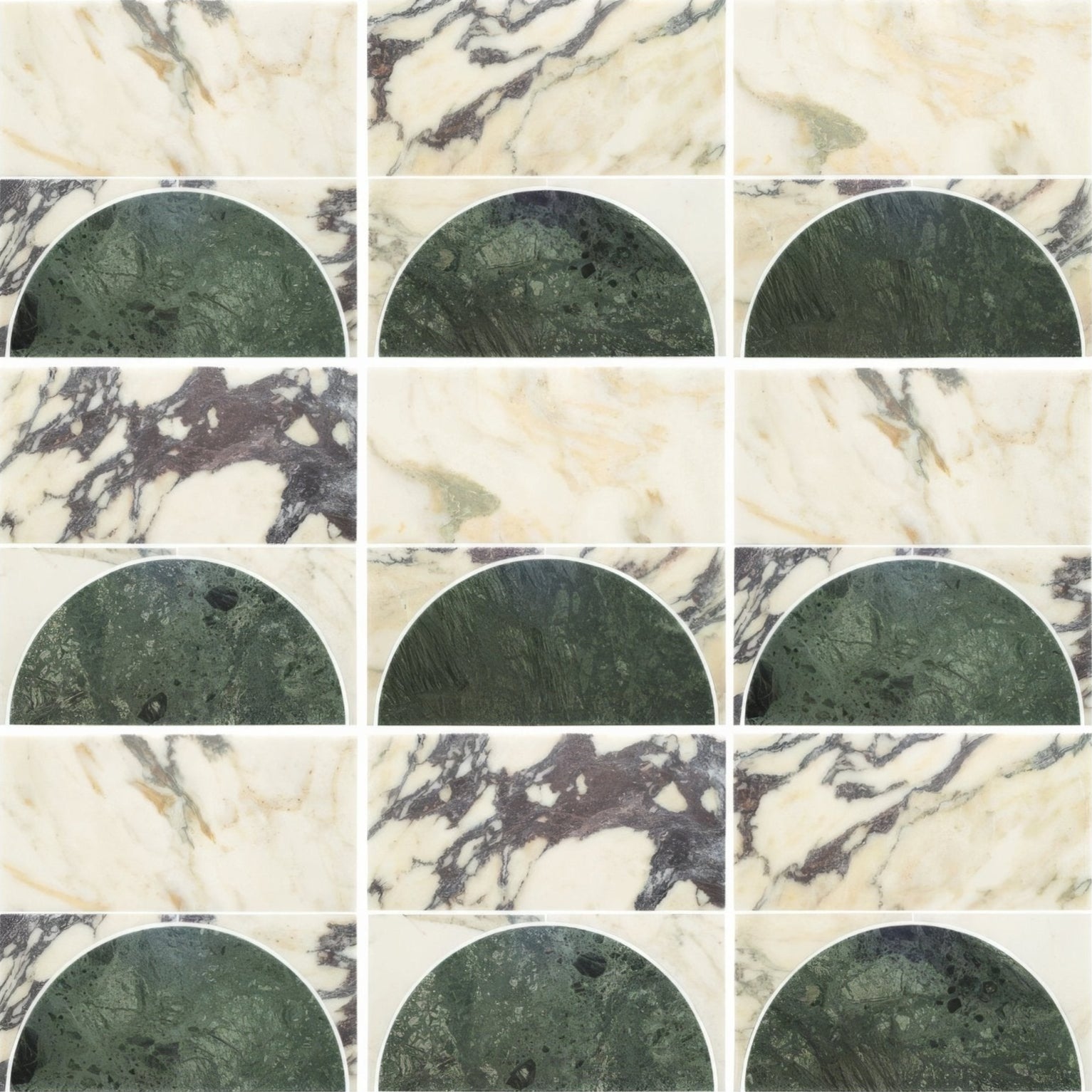 Monet Luna Calacatta polished marble slabs with white and beige surfaces and dark gray black or green veining