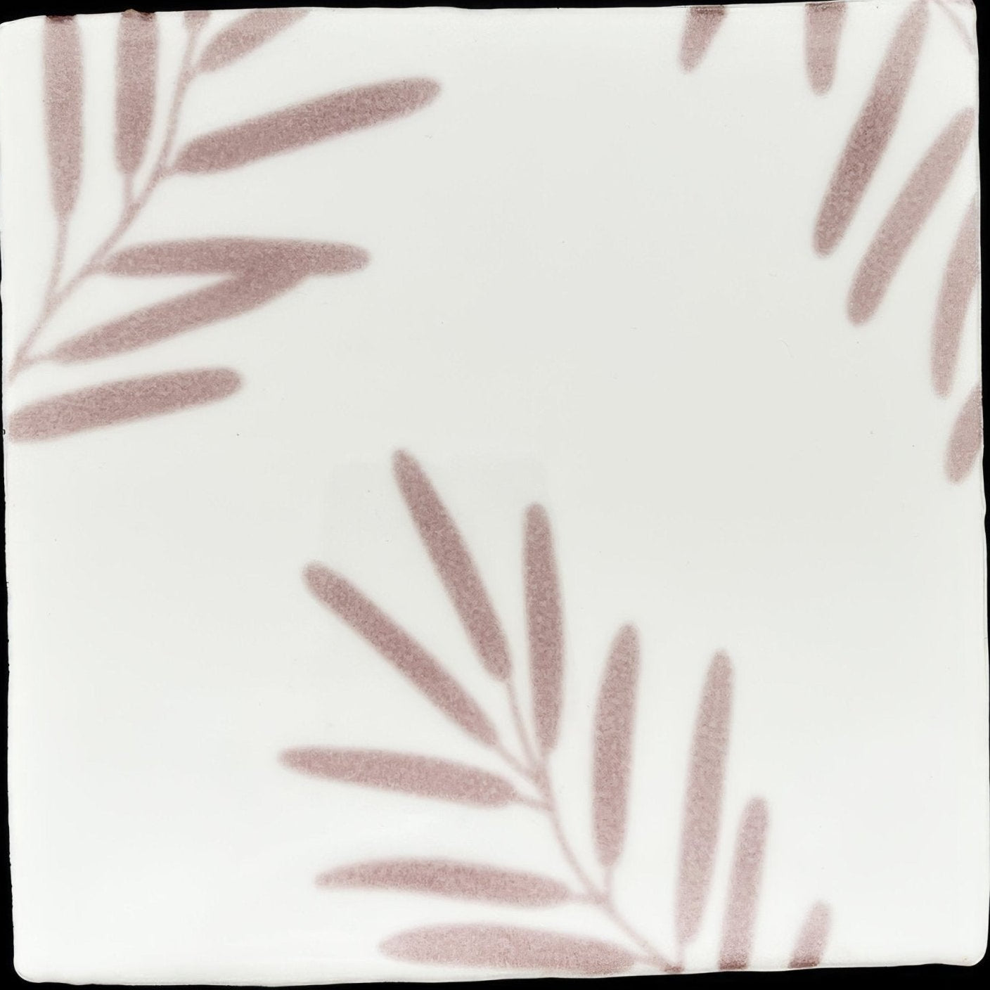 Montagne Tayberry 3 white ceramic tile with subtle taupe palm frond patterns for interior wall use