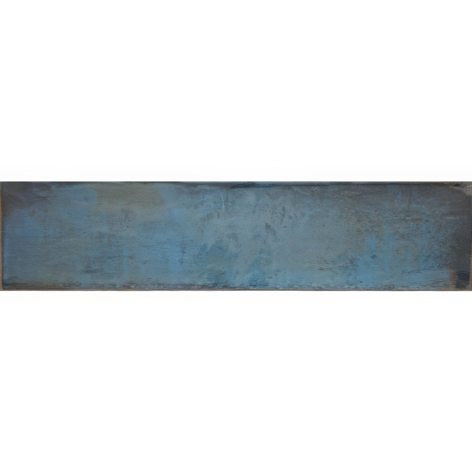 A rectangular ceramic tile montblanc blue 30x7.5cm with textured muted blue glaze and subtle tone variations