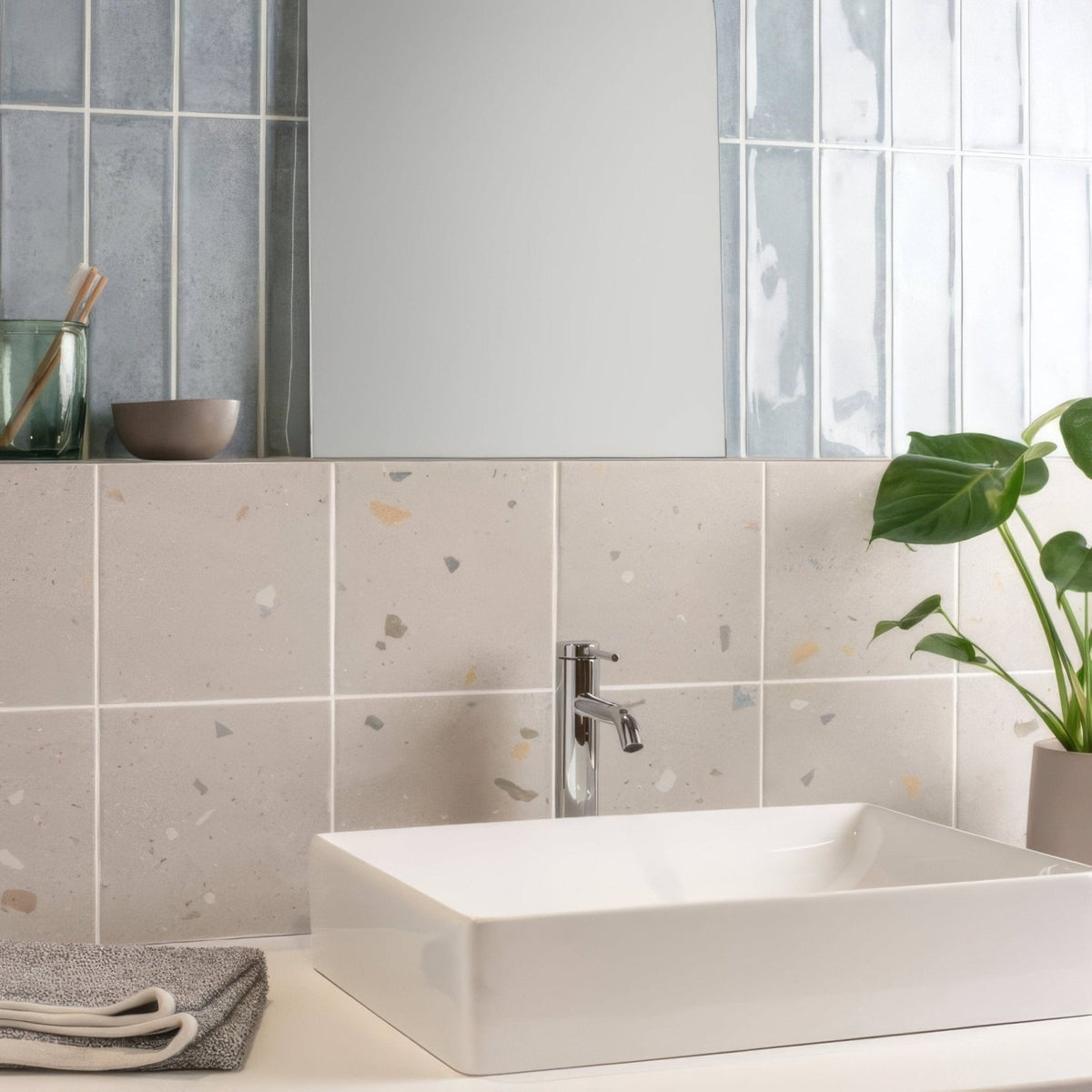 White rectangular ceramic vessel sink montblanc denim 30x7.5cm with sleek chrome faucet for bathroom use