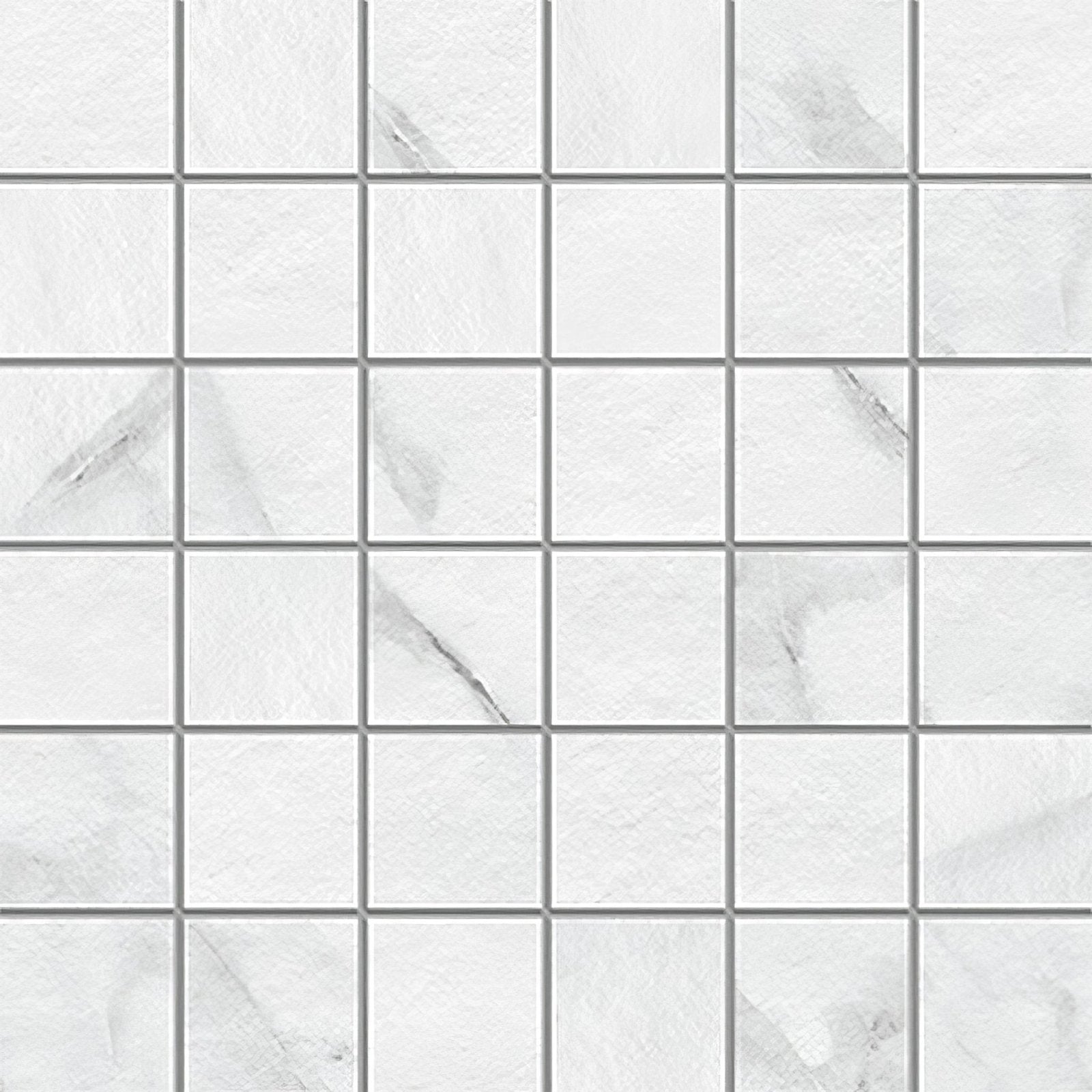 Montclair matt porcelain mosaic tile in white marble with subtle gray veining and smooth glossy finish