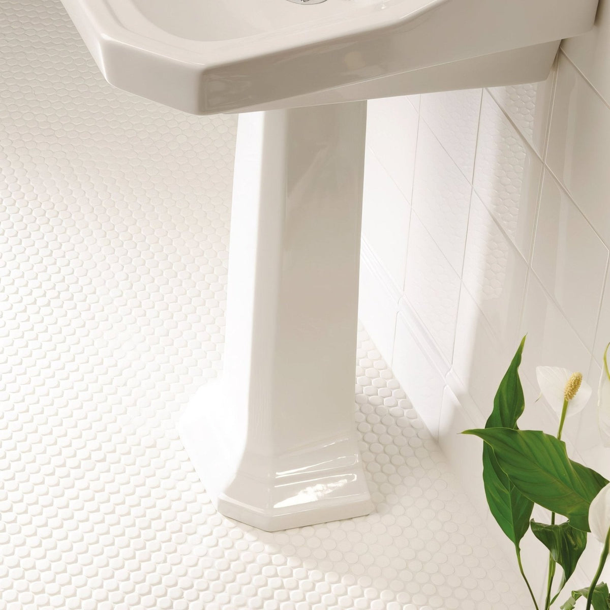 Moonbeam Penny Round Floor Mosaic white penny round floor mosaic tile