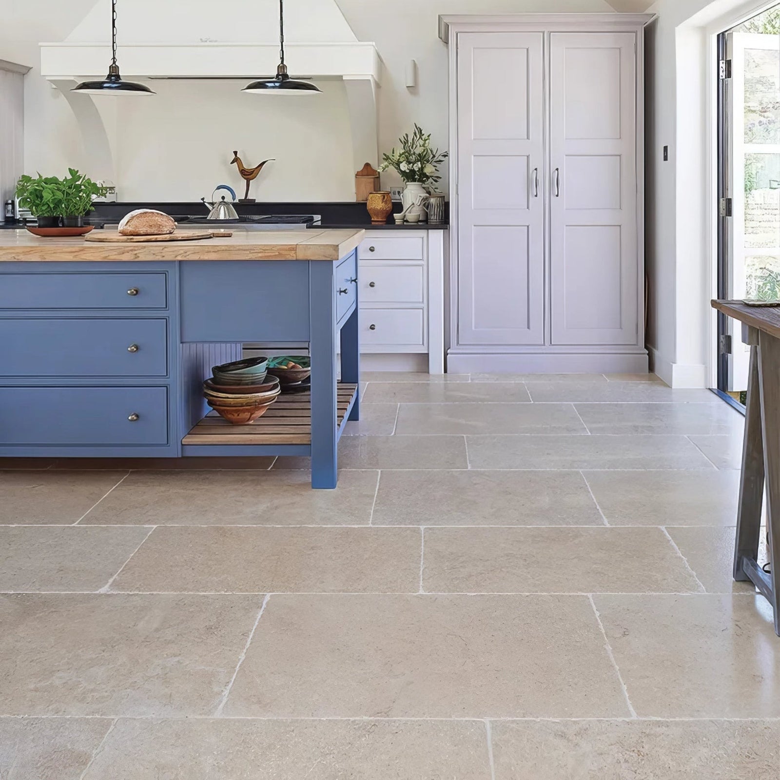 Moreton Limestone Tumbled Finish Wall & Floor Tile in a bathroom setting