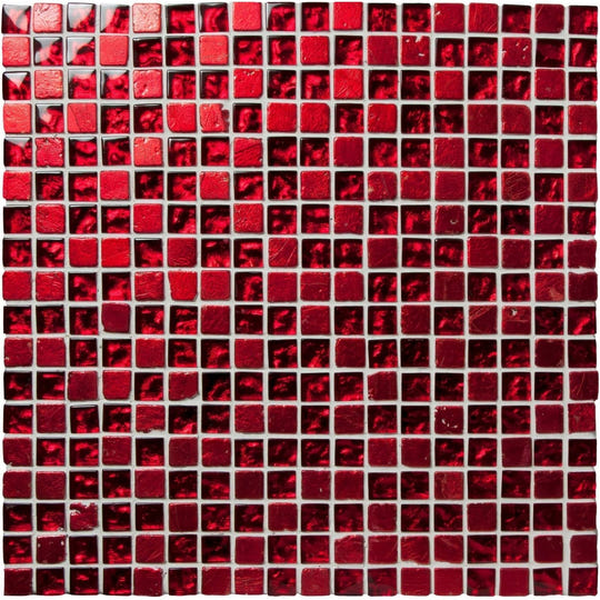 Morij mosaic vibrant red glossy textured mosaic tile with metallic sheen for decorative surfaces and walls
