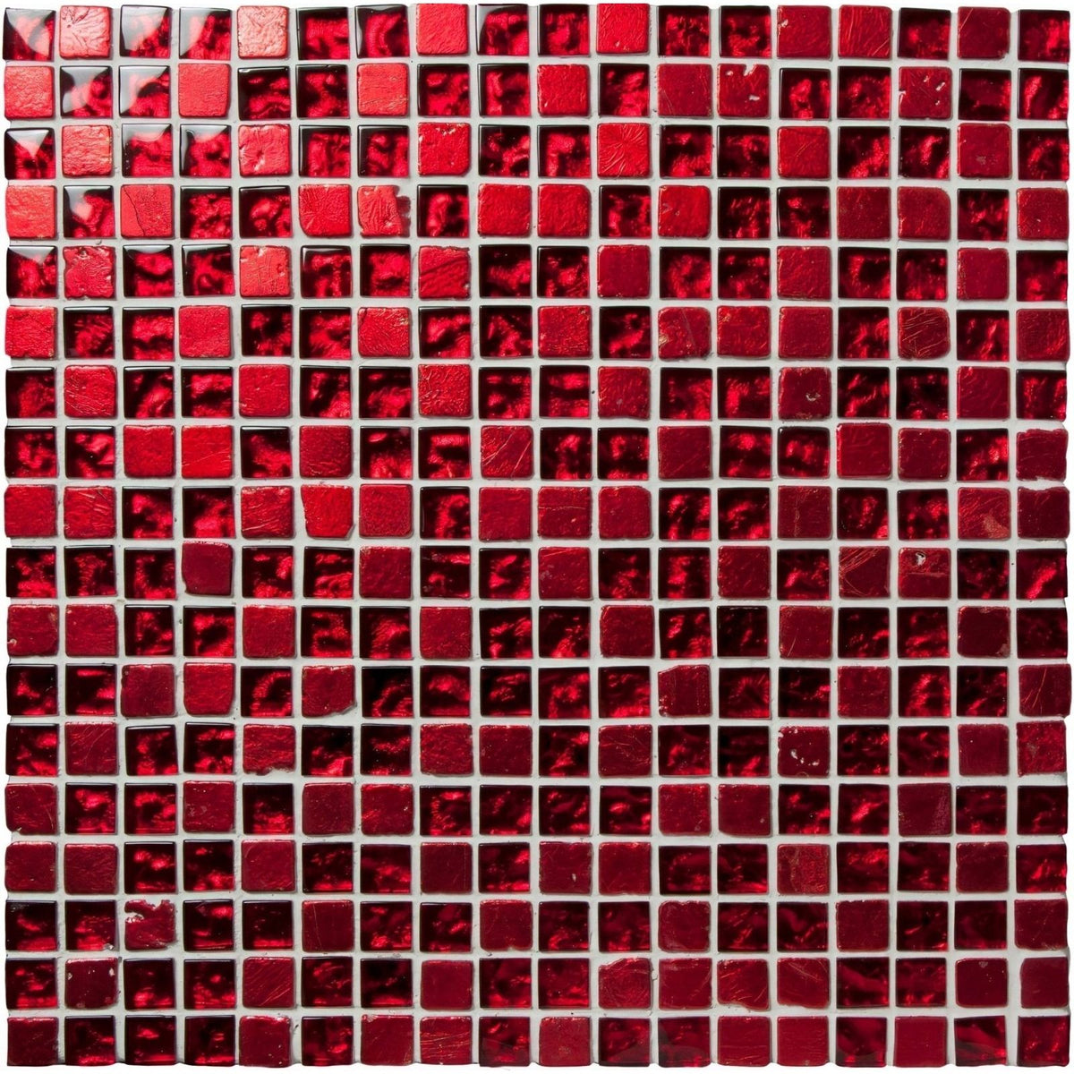 Morij mosaic vibrant red glossy textured mosaic tile with metallic sheen for decorative surfaces and walls