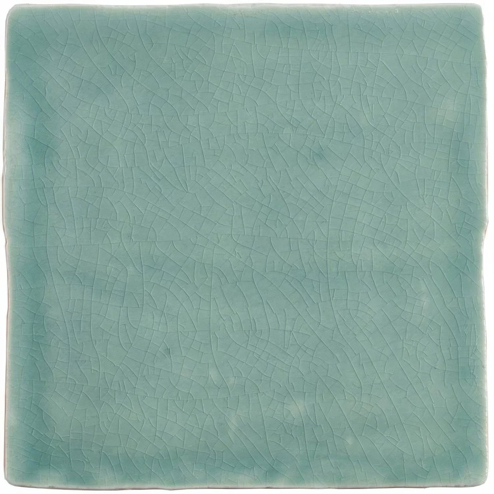 A square ceramic field tile moselle with a soft teal glaze and delicate crackle pattern