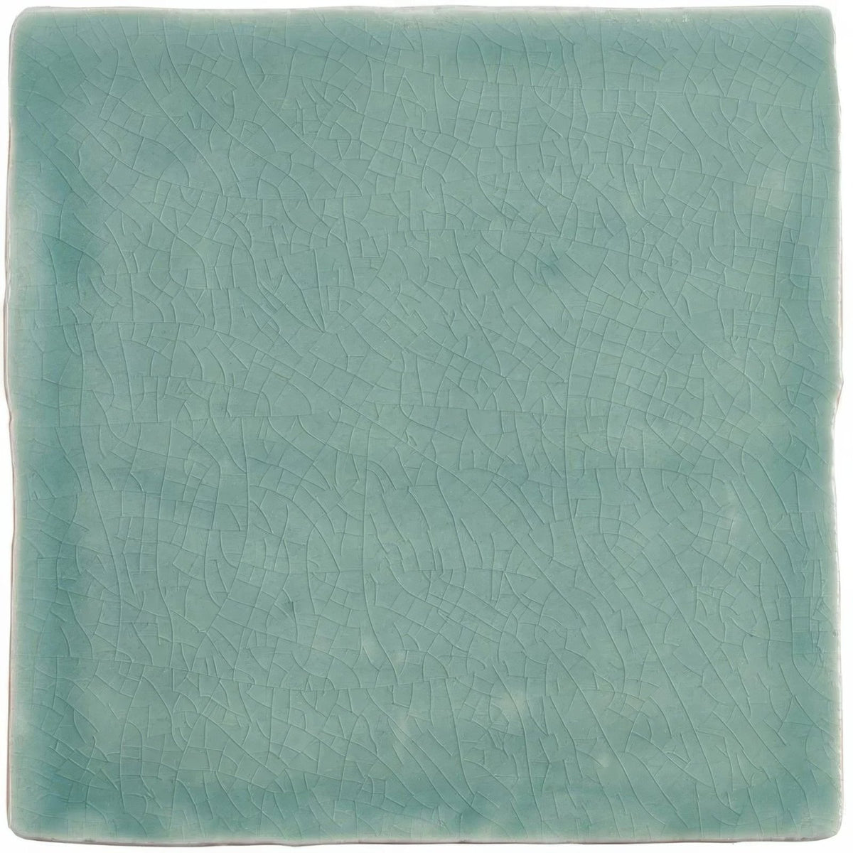 A square ceramic field tile moselle with a soft teal glaze and delicate crackle pattern