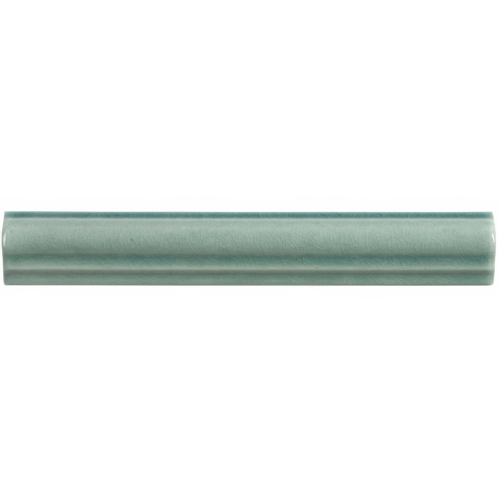 A sleek matte-finished teal ceramic ogee moulding tile with subtle texture and rounded edges called moselle