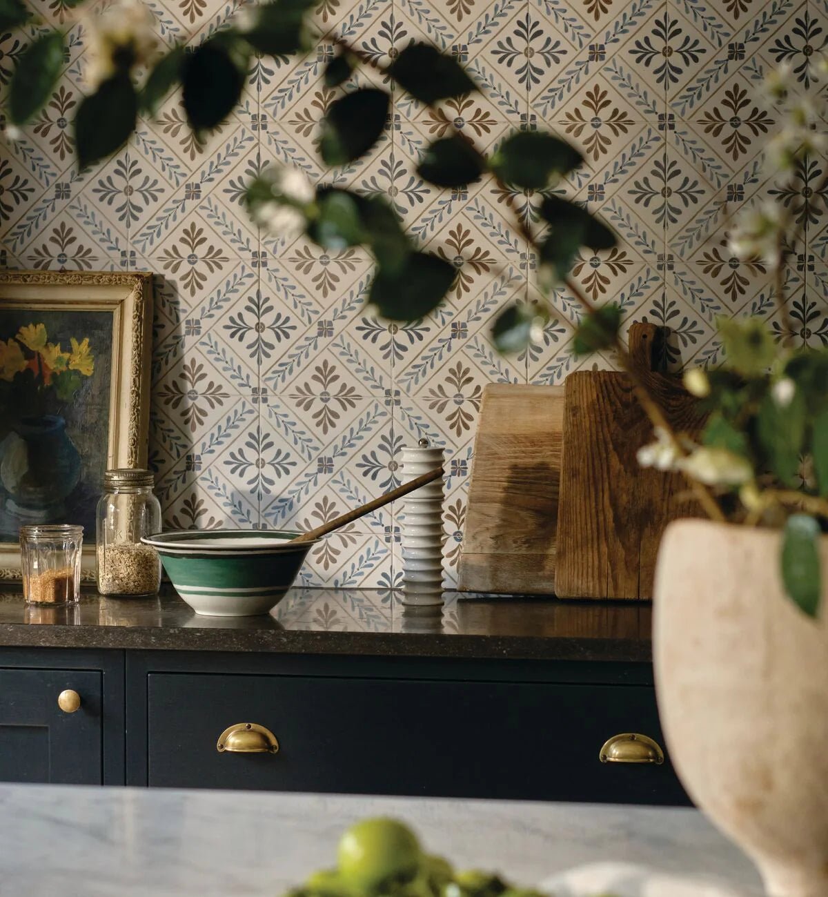 Nina Campbell Goa Indigo Chocolate Porcelain Tile