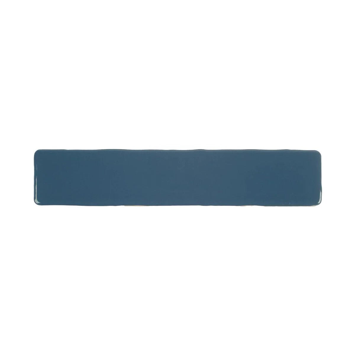 A sleek rectangular blue ceramic wall tile with smooth edges and a glossy finish from nina campbell rivage indigo series