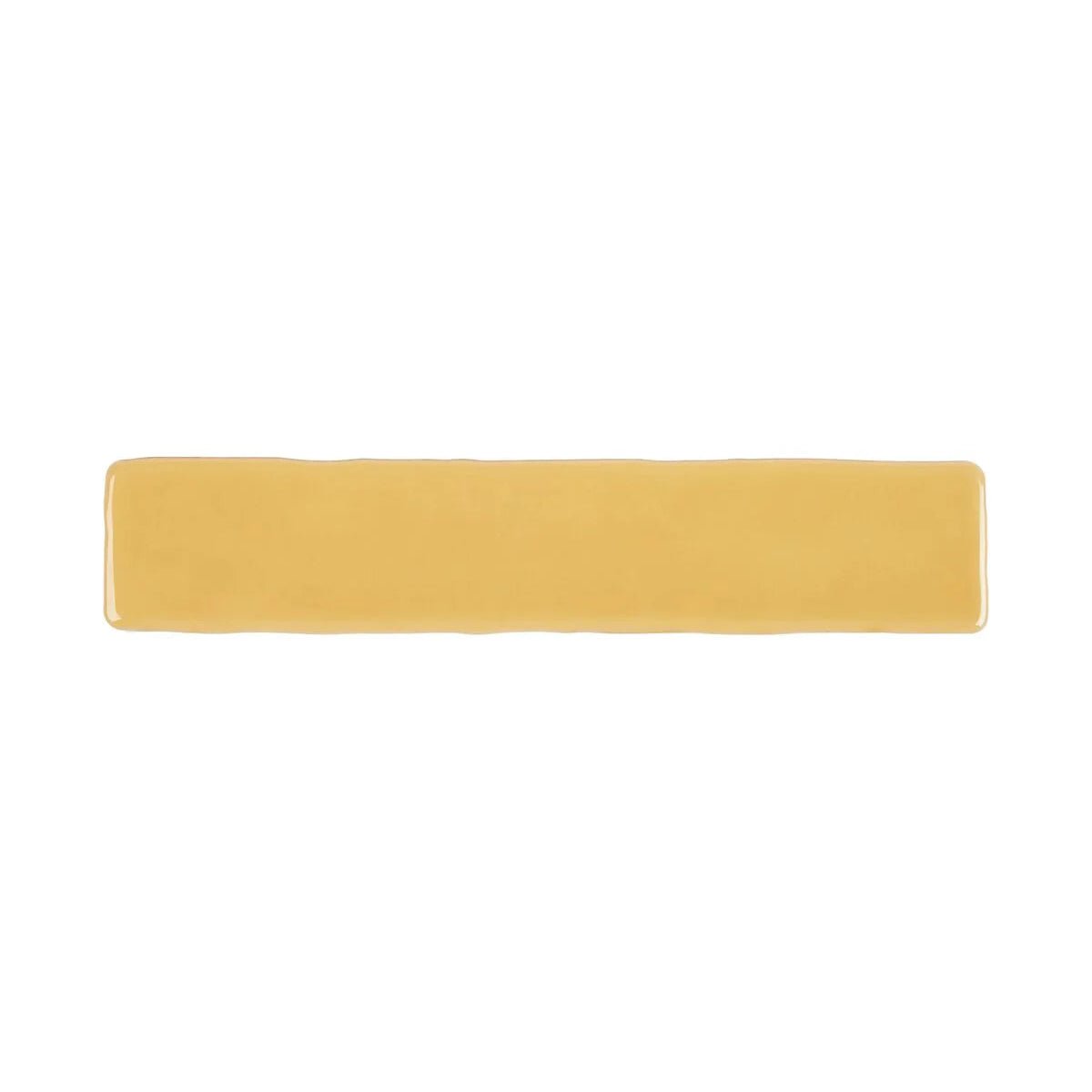 A smooth rectangular yellow ceramic wall tile with rounded edges and a glossy finish from Nina Campbell Rivage Ochre
